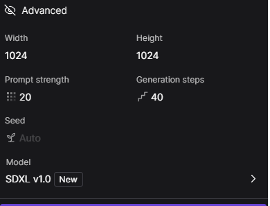 「Image count」の下にある 「Advanced」をクリックすると、直接サイズを変更