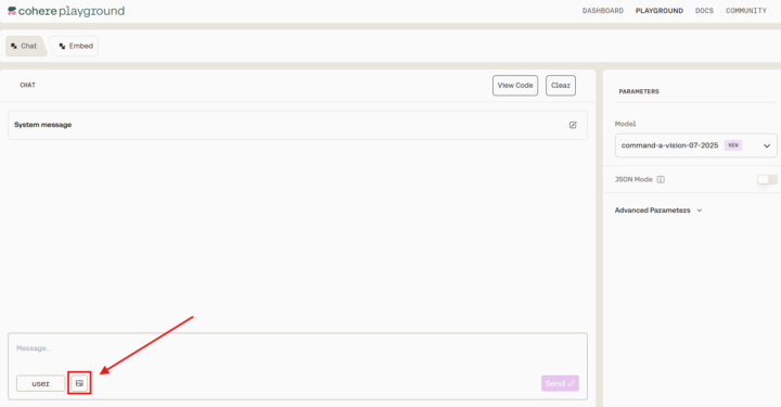 Command A Visionでは、Cohere Playground上でPNGまたはJPG形式の画像ファイルをアップロードして解析